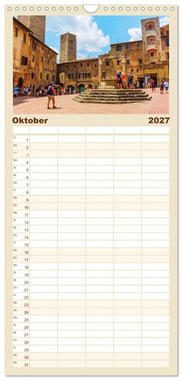 Produktbild: Familienplaner 2027 - San Gimignano, die Stadt der T&uuml;rme mit 5 Spalten (Wandkalender, 21 x 45 cm) CALVENDO