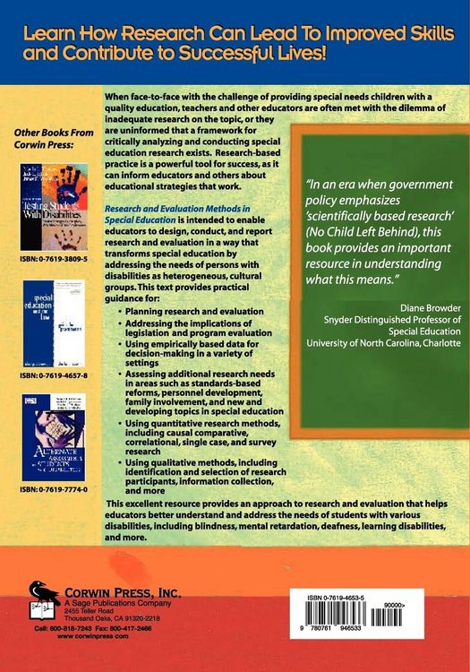 Produktbild: Research and Evaluation Methods in Special Education