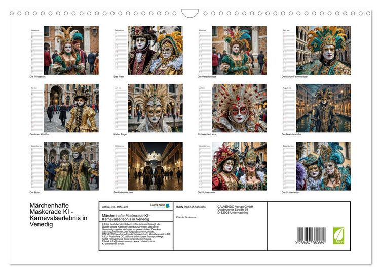 Produktbild: M&auml;rchenhafte Maskerade KI - Karnevalserlebnis in Venedig (Wandkalender 2026 DIN A3 quer), CALVENDO Monatskalender
