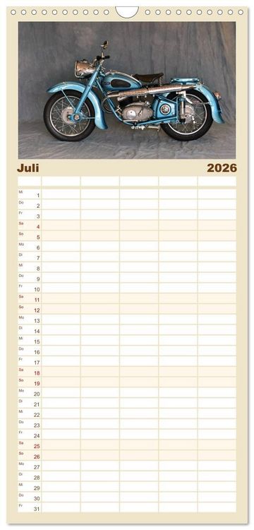 Produktbild: Familienplaner 2026 - Deutsche Motorrad - Legenden - Rollende Kunstwerke aus alten Zeiten mit 5 Spalten (Wandkalender, 21 x 45 cm) CALVENDO