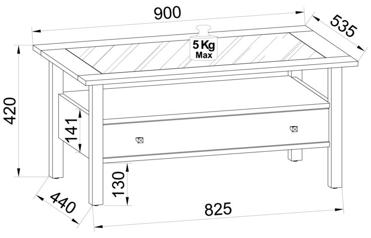 Produktbild: Holz Sofatisch Couchtisch Schublade Lingis L