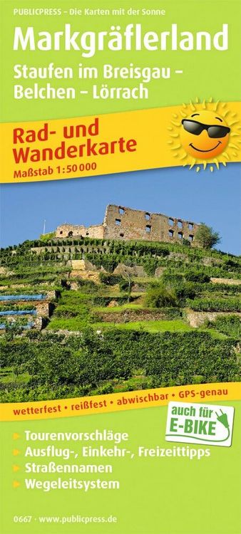 Produktbild: Publicpress Rad- und Wanderkarte Markgr&auml;flerland, Staufen im Breisgau, Belchen, L&ouml;rrach 1:50.000