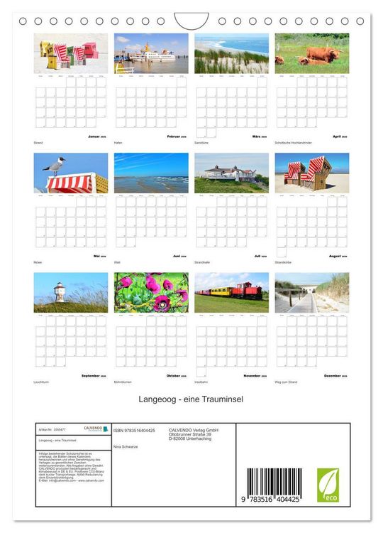 Produktbild: Langeoog - eine Trauminsel (Wandkalender 2026 DIN A4 hoch), CALVENDO Monatskalender