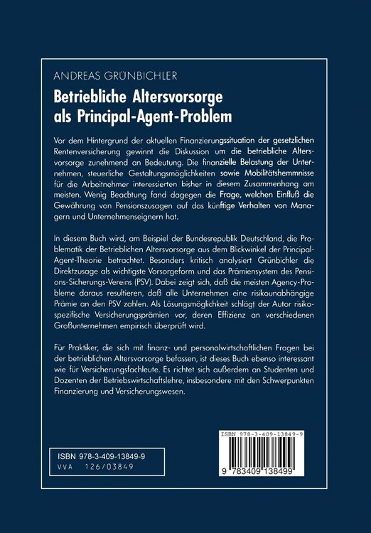 Produktbild: Betriebliche Altersvorsorge als Principal-Agent-Problem