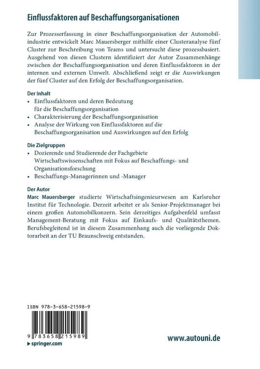 Produktbild: Einflussfaktoren auf Beschaffungsorganisationen