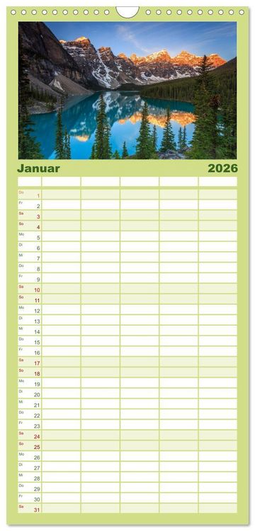 Produktbild: Familienplaner 2026 - KANADA - Rocky Mountains mit 5 Spalten (Wandkalender, 21 x 45 cm) CALVENDO