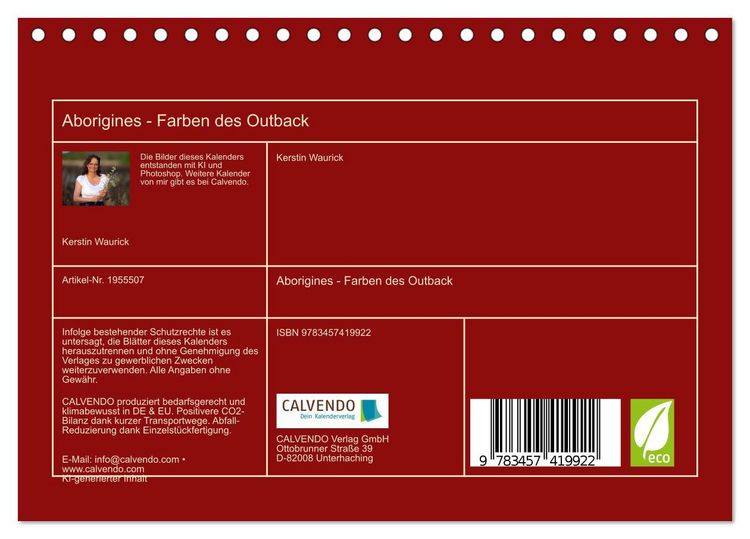 Produktbild: Aborigines - Farben des Outback (Tischkalender 2026 DIN A5 quer), CALVENDO Monatskalender