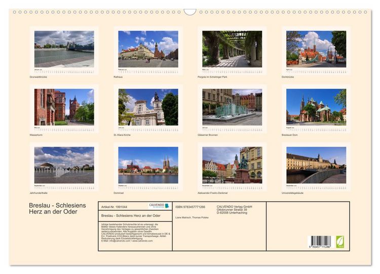 Produktbild: Breslau - Schlesiens Herz an der Oder (Wandkalender 2026 DIN A2 quer), CALVENDO Monatskalender
