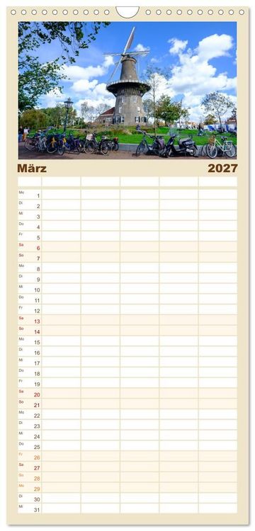 Produktbild: Familienplaner 2027 - Ein Blick auf Leiden mit 5 Spalten (Wandkalender, 21 x 45 cm) CALVENDO