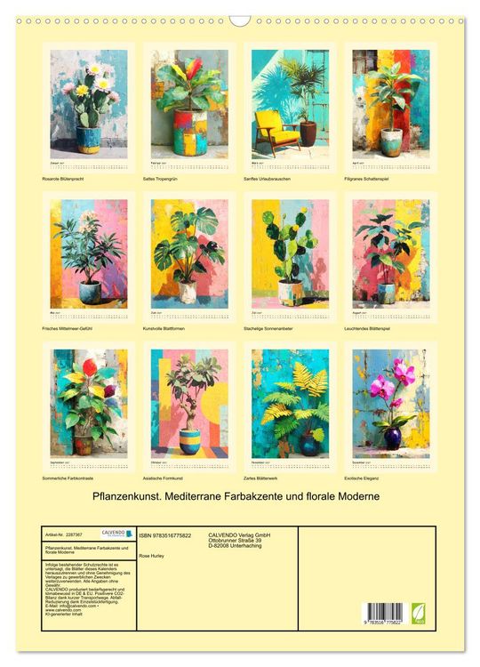 Produktbild: Pflanzenkunst. Mediterrane Farbakzente und florale Moderne (Wandkalender 2027 DIN A2 hoch), CALVENDO Monatskalender