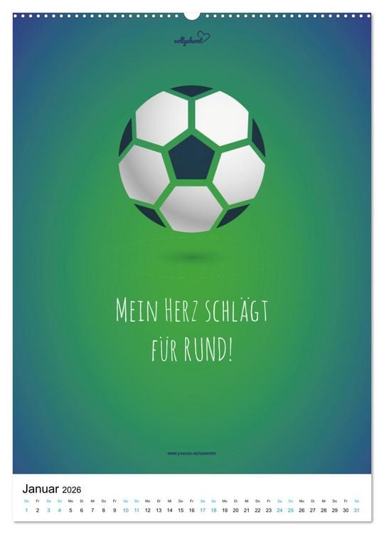 Produktbild: vollgeherzt: Der lustige Zitate-Wandkalender f&uuml;r Fu&szlig;ballfans und Sportbegeisterte! (Wandkalender 2026 DIN A2 hoch), CALVENDO Monatskalender