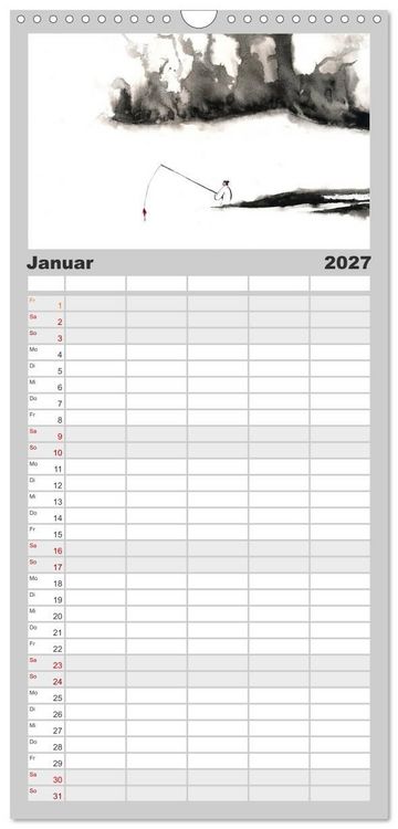 Produktbild: Familienplaner 2027 - Asiatische Tuschmalerei mit 5 Spalten (Wandkalender, 21 x 45 cm) CALVENDO