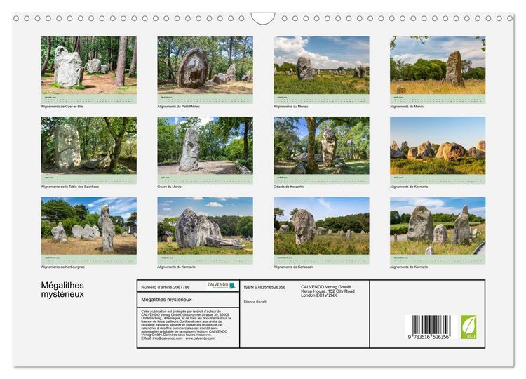 Produktbild: M&eacute;galithes myst&eacute;rieux (Calendrier mural 2026 DIN A3 vertical), CALVENDO calendrier mensuel