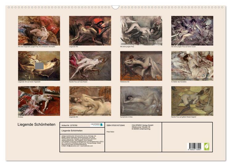 Produktbild: Liegende Sch&ouml;nheiten (Wandkalender 2026 DIN A2 quer), CALVENDO Monatskalender