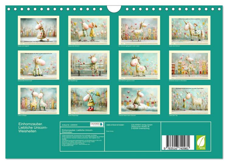 Produktbild: Einhornzauber. Liebliche Unicorn-Weisheiten (Wandkalender 2026 DIN A4 quer), CALVENDO Monatskalender