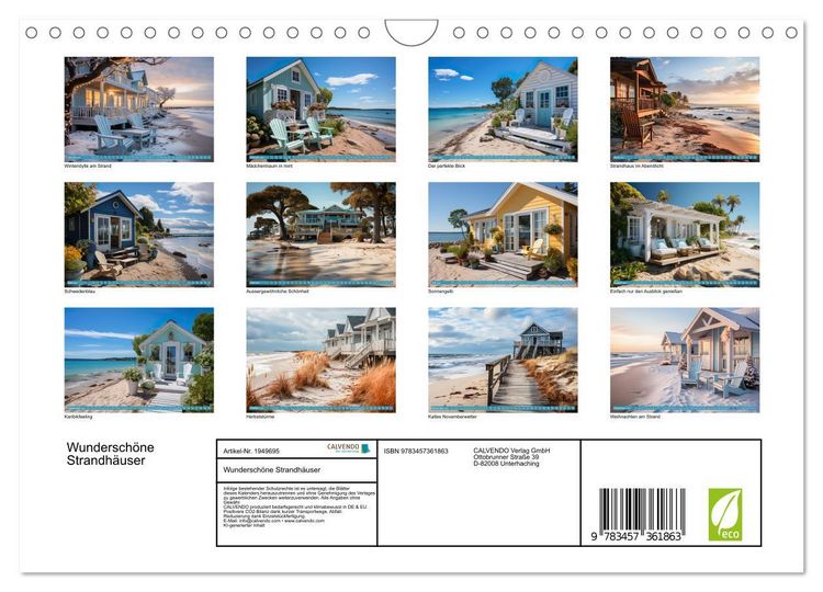 Produktbild: Wundersch&ouml;ne Strandh&auml;user (Wandkalender 2026 DIN A4 quer), CALVENDO Monatskalender