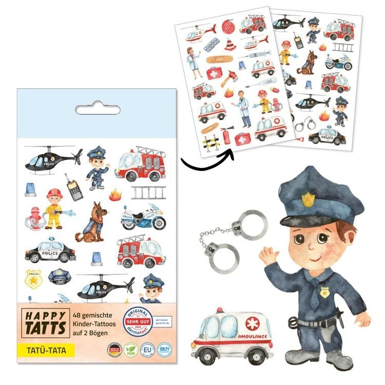 Produktbild: HAPPY TATTS, Kinder-Tattoos, 'Tat&uuml;-Tata' (48 Stk.)