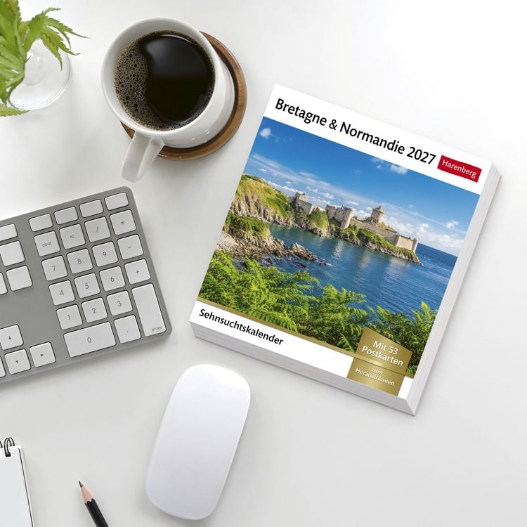 Produktbild: Bretagne & Normandie Sehnsuchtskalender 2027 - Wochenkalender mit 53 Postkarten