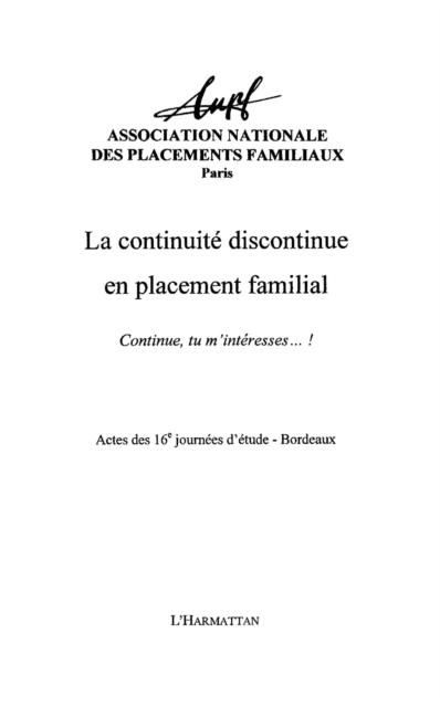 Produktbild: La continuite discontinue en placement familial - continue,