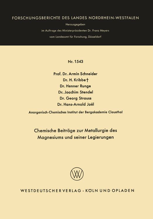Produktbild: Chemische Beitr&auml;ge zur Metallurgie des Magnesiums und seiner Legierungen