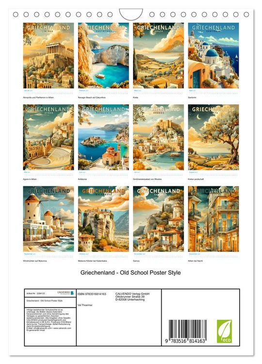 Produktbild: Griechenland - Old School Poster Style (Wandkalender 2027 DIN A4 hoch), CALVENDO Monatskalender