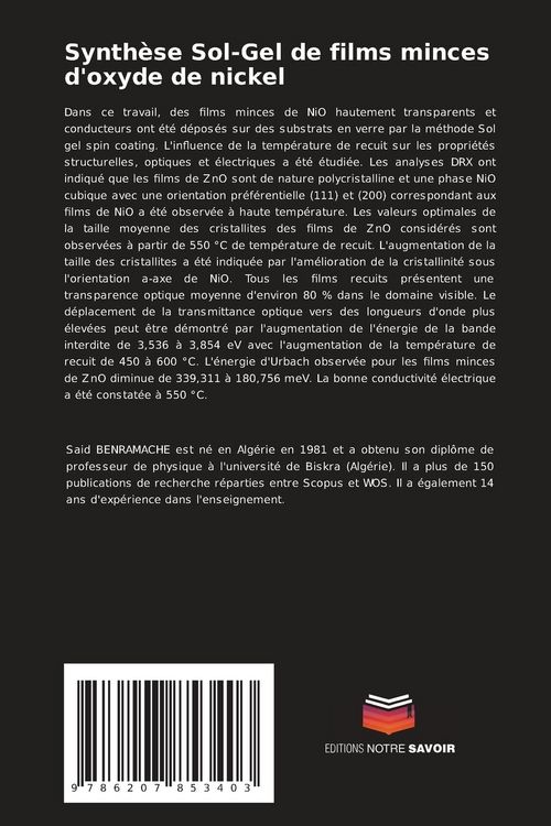 Produktbild: Synth&egrave;se Sol-Gel de films minces d'oxyde de nickel
