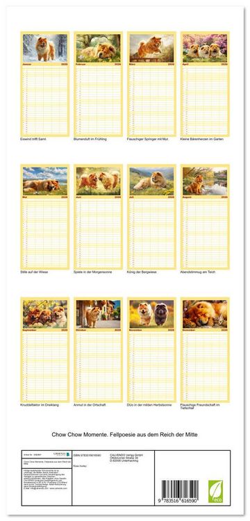Produktbild: Familienplaner 2026 - Chow Chow Momente. Fellpoesie aus dem Reich der Mitte mit 5 Spalten (Wandkalender, 21 x 45 cm) CALVENDO