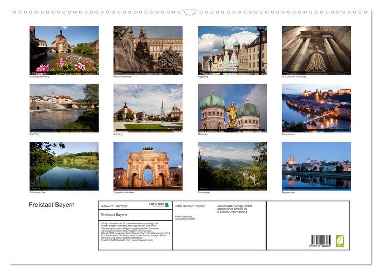 Produktbild: Freistaat Bayern (Wandkalender 2026 DIN A2 quer), CALVENDO Monatskalender