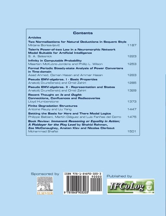 Produktbild: Journal of Applied Logics - The IfCoLog Journal of Logics and their Applications