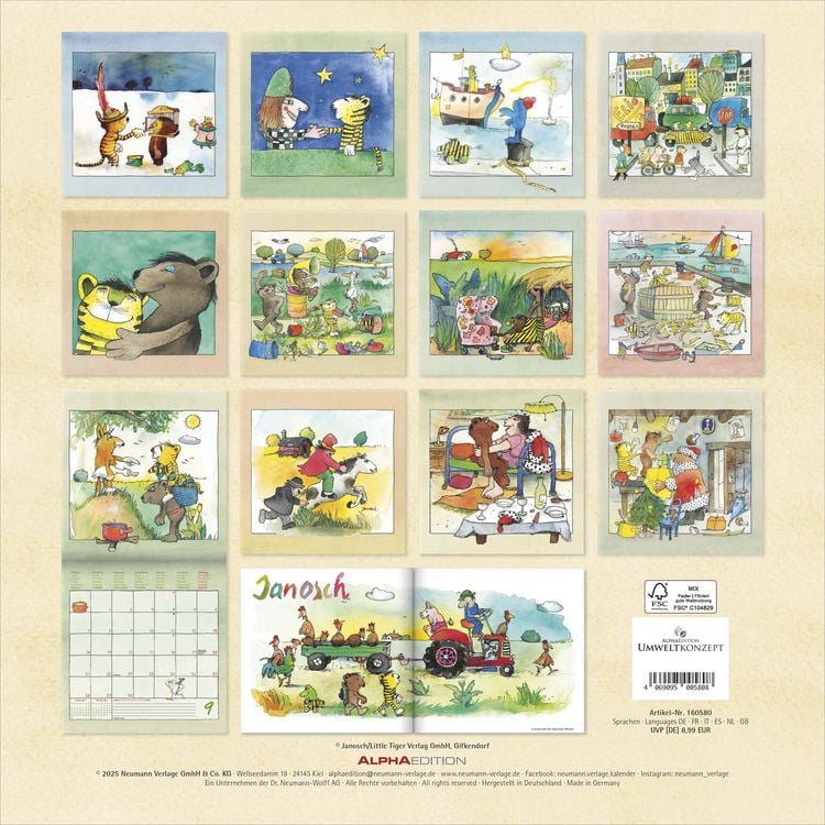 Produktbild: Janosch 2026 - Broschürenkalender 30x30 cm (30x60 geöffnet) - Kalender mit Platz für Notizen - inkl. Poster - Bildkalender - Wandplaner - Wandkalender