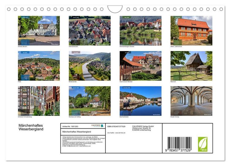 Produktbild: M&auml;rchenhaftes Weserbergland (Wandkalender 2026 DIN A4 quer), CALVENDO Monatskalender
