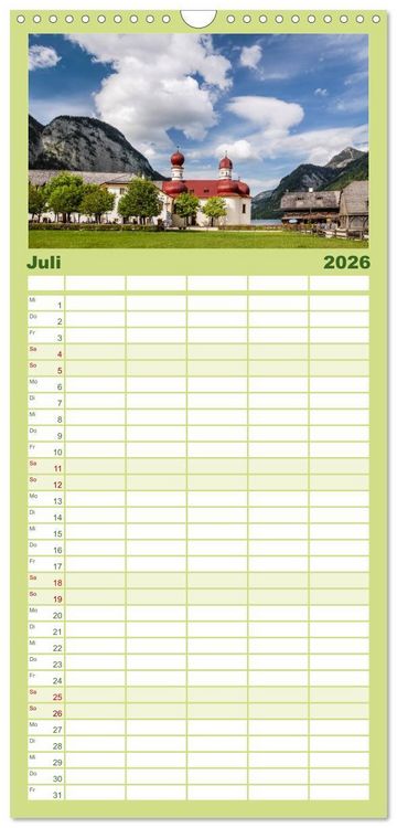 Produktbild: Familienplaner 2026 - Berchtesgadener Alpen - Land von Watzmann und K&ouml;nigssee mit 5 Spalten (Wandkalender, 21 x 45 cm) CALVENDO