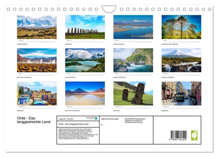 Produktbild: Chile - Das langgestreckte Land. (Wandkalender 2026 DIN A4 quer), CALVENDO Monatskalender