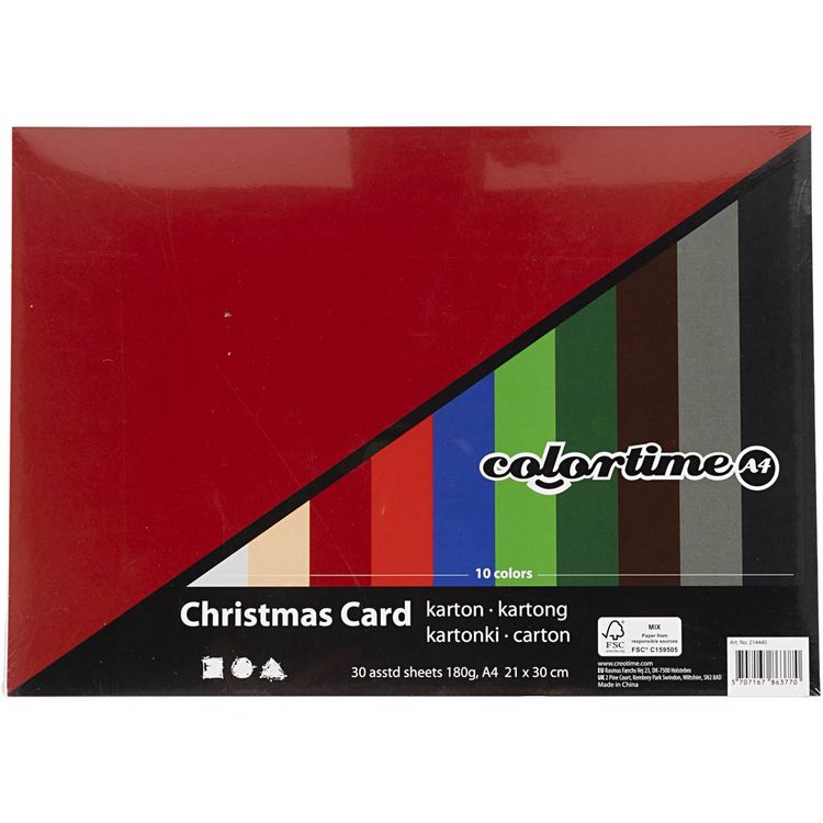 Produktbild: Creativ Company Weihnachts-Karton, A4, Blatt 210x297 mm, 180 g, sortierte Farben, 300 Blatt sortiert