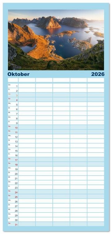 Produktbild: Familienplaner 2026 - Im Rhythmus der Wellen - Ein Jahr am Meer mit 5 Spalten (Wandkalender, 21 x 45 cm) CALVENDO
