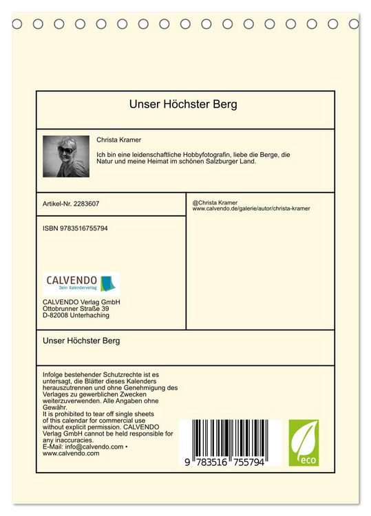 Produktbild: Unser H&ouml;chster Berg (Tischkalender 2027 DIN A5 hoch), CALVENDO Monatskalender