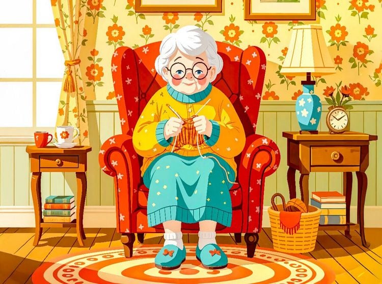 Produktbild: CALVENDO Puzzle Oma strickt zufrieden im bequemen Sessel zu Hause | 2000 Teile Lege-Gr&ouml;&szlig;e 90x67cm Foto-Puzzle f&uuml;r gl&uuml;ckliche Stunden