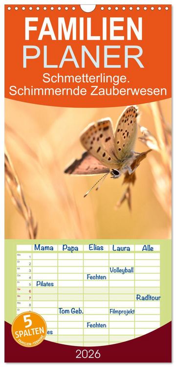 Produktbild: Familienplaner 2026 - Schmetterlinge. Schimmernde Zauberwesen mit 5 Spalten (Wandkalender, 21 x 45 cm) CALVENDO