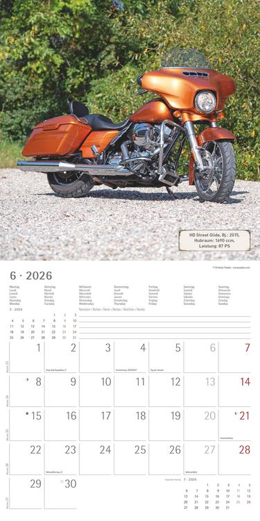 Produktbild: Harleys 2026 - Broschürenkalender 30x30 cm (30x60 geöffnet) - Kalender mit Platz für Notizen - Motorräder - Bildkalender - Wandplaner - Harley-Davidso