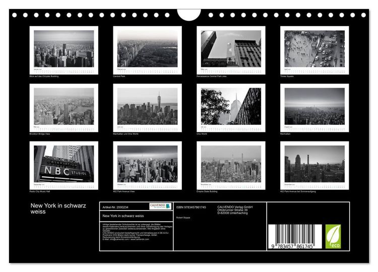 Produktbild: New York in schwarz weiss (Wandkalender 2026 DIN A4 quer), CALVENDO Monatskalender