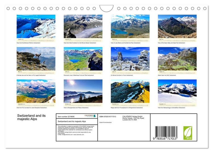 Produktbild: Switzerland and its majestic Alps (Wall Calendar 2026 DIN A4 landscape), CALVENDO 12 Month Wall Calendar