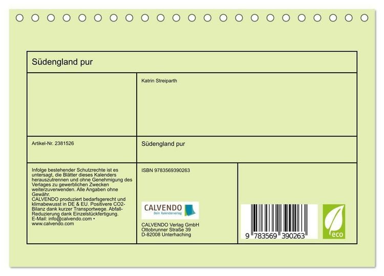 Produktbild: S&uuml;dengland pur (Tischkalender 2027 DIN A5 quer), CALVENDO Monatskalender