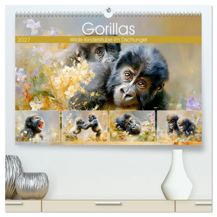 Produktbild: Gorillas. Wilde Kinderstube im Dschungel (hochwertiger Premium Wandkalender 2027 DIN A2 quer), Kunstdruck in Hochglanz