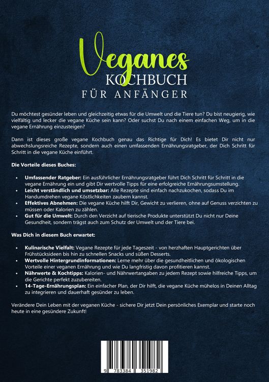 Produktbild: Veganes Kochbuch f&uuml;r Anf&auml;nger
