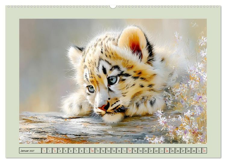 Produktbild: Schneeleoparden. Babys in der leuchtenden Natur (hochwertiger Premium Wandkalender 2027 DIN A2 quer), Kunstdruck in Hochglanz