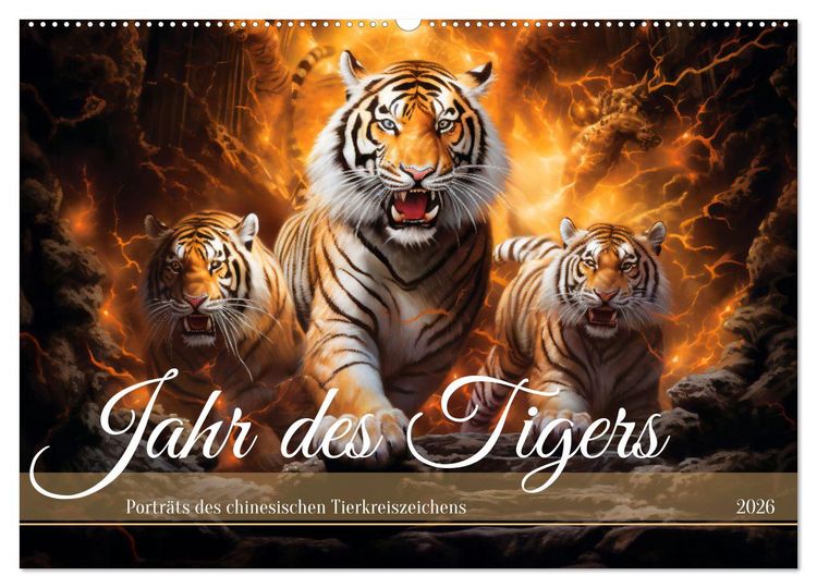 Produktbild: Jahr des Tigers - Portr&auml;ts des chinesischen Tierkreiszeichens (Wandkalender 2026 DIN A2 quer), CALVENDO Monatskalender