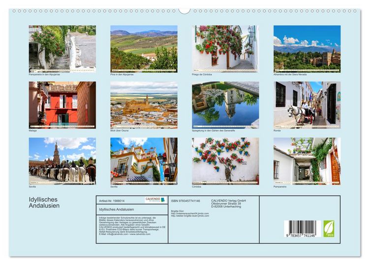 Produktbild: Idyllisches Andalusien (hochwertiger Premium Wandkalender 2026 DIN A2 quer), Kunstdruck in Hochglanz
