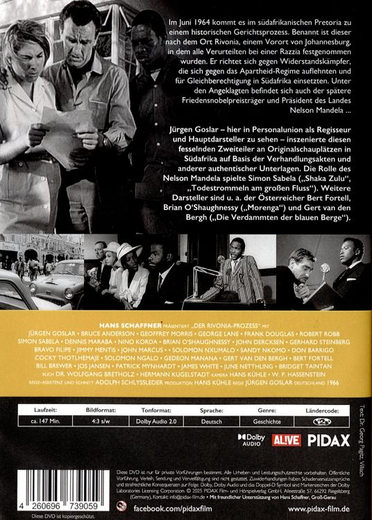 Produktbild: Der Rivonia-Proze&szlig; / Fesselnder Zweiteiler &uuml;ber den historischen Prozess um Nelson Mandela (Pidax Historien-Klassiker)