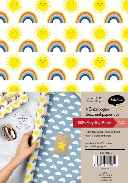Produktbild: Geschenkpapier-Set f&uuml;r Kinder: Regenbogen, Sonne und Wolken