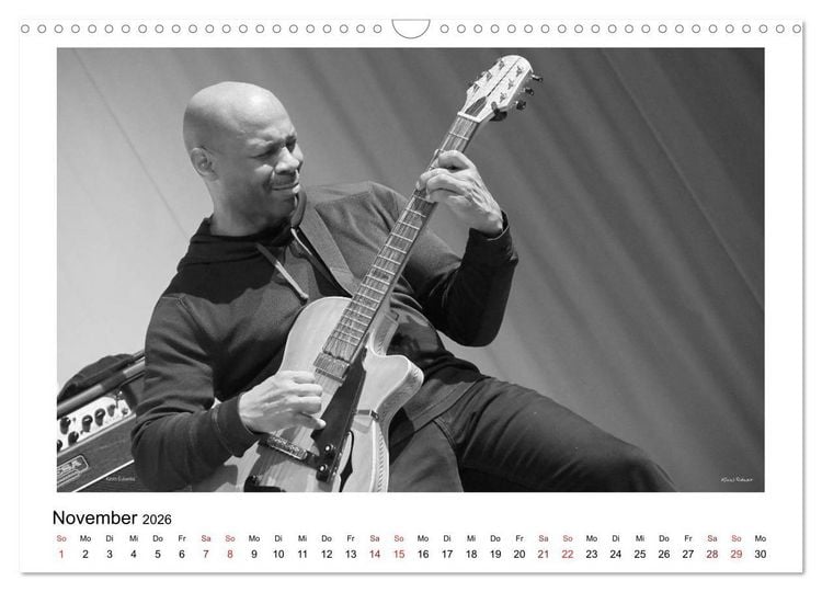 Produktbild: Internationale Meister des Jazz in Schwarzwei&szlig; (Wandkalender 2026 DIN A3 quer), CALVENDO Monatskalender